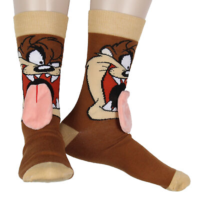 #ad Looney Tunes Tasmanian Devil 3D Velvet Tongue Adult Costume Crew Socks $12.95