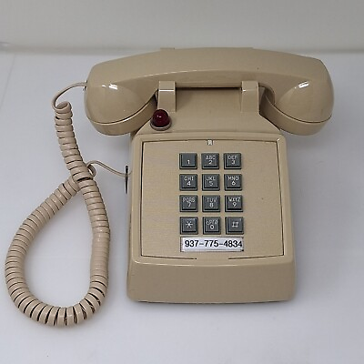#ad Vintage Cortelco Tan Desk Telephone w Message 250044 VBA 27M Push Button Ringer $25.00