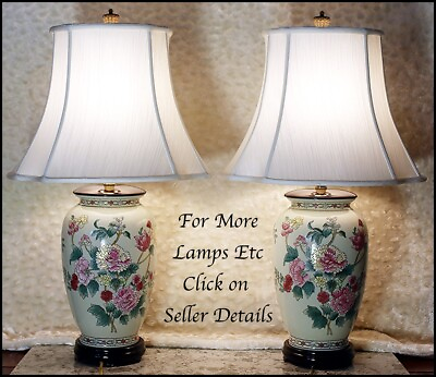 #ad Table Lamps Pair Vintage Asian Raised Famille Rose Floral Ginger Jar Porcelain $150.00