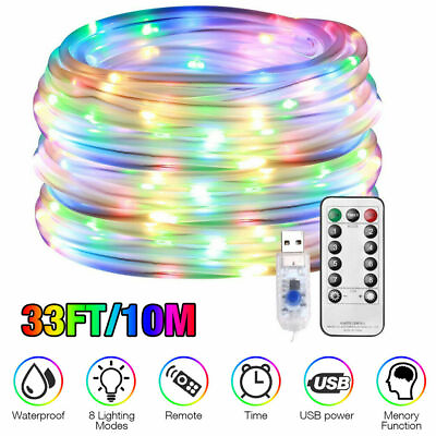 #ad 33Ft 10M Waterproof LED Rope Strip Light Multi color Outdoor Changing w Remote $11.69