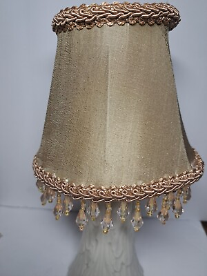 #ad GOLD LAMP SHADE FABRIC WITH TRIM 4.5#x27;#x27; WITH BEADS $17.99