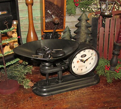 #ad Primitive Vtg Style General Store Produce Candy Scale Clock Key Apothecary Hold $64.95