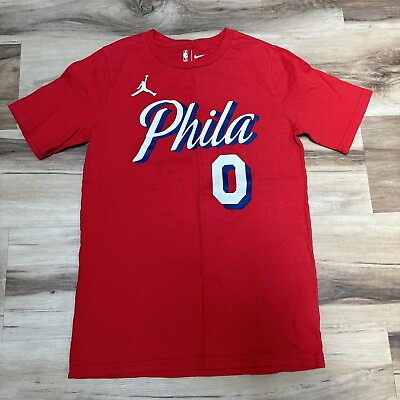 #ad Tyrese Maxey Philadelphia 76ers Shirt Mens Medium Red Nike Tee NBA 10 12 $22.77