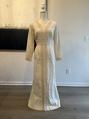 #ad Vintage Long Dress Seersucker Lace Wedding Maxi Peasant Prairie Boho Cottage $59.99
