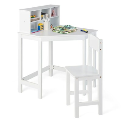 #ad Triangular Corner Desk and Chair Set Children Study Table Gift Kids With Storage $128.97