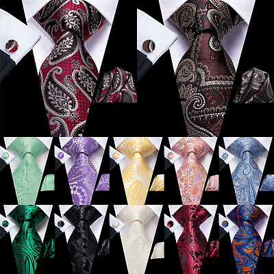 #ad Mens Paisley Solid Striped Tie Silk Necktie Handkerchief Set Wedding Classic $10.99