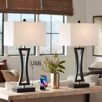 #ad Roxie Modern Table Lamps 31quot; Tall Set of 2 with Black Metal USB Port for Bedroom $99.95