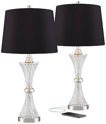 #ad #ad Luca Modern Table Lamps 25 1 2quot; High Set of 2 Glass USB Black Shade for Bedroom $169.95