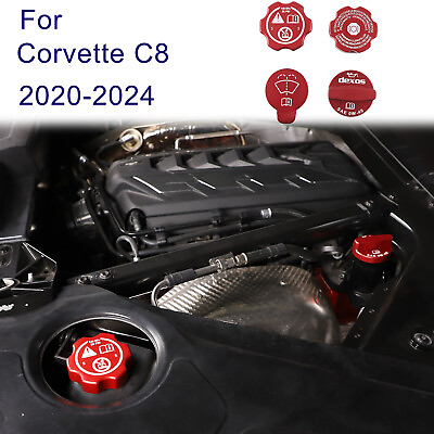 #ad 4pcs Aluminium Engine Oil Cap Radiator water tank Cap Trim For Corvette C8 2020 $34.99