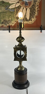 #ad Vintage Frederick Cooper Brass amp; Wood Lamp With 4 35 Tall And Vintage Shade $125.00
