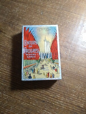#ad VINTAGE CENTURY OF PROGRESS PLAYING CARDS IN ORIGINAL PACKAGE BOX SHOWS AGE $17.60