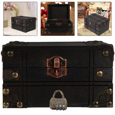 #ad Wooden Storage Chest Candy Case Pirate Treasure Antique Box $16.87