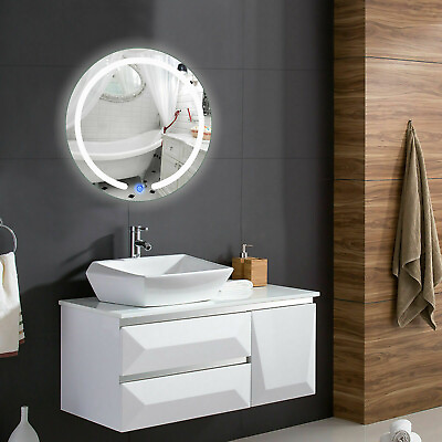 #ad 20 Inch Round Bathroom Makeup Mirror Wall Mount Vanity Mirror LED Illuminated $73.82