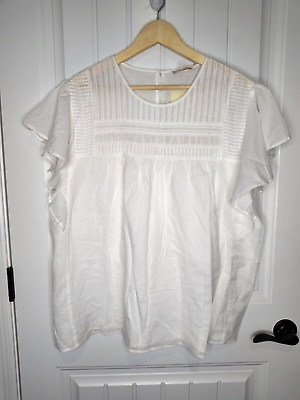 #ad Stitch by Chenault Womens Baby Doll Blouse White Size XXL Flutter Sleeves NEW $19.54