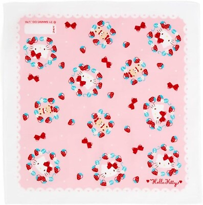#ad NEW NWT Sanrio Hello Kitty Kawaii Handkerchief 100% Cotton Strawberries Japan $4.56