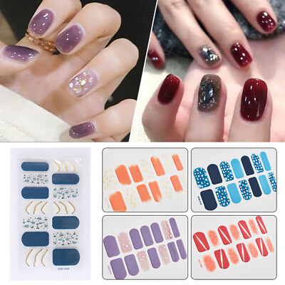 #ad 3D Glitter Gradient Color Full Nail Stickers Wraps Waterproof Nail Polish Decals C $1.02