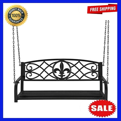#ad 2 Person Hanging Iron Porch Swing Outdoor Garden Patio Hanging Chair Bench $149.99