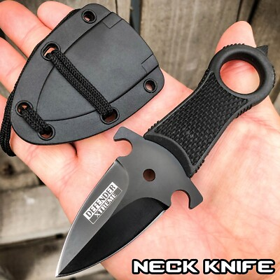 #ad Black Hunting Tactical Combat NECK Knife FIXED BLADE MILITARY DAGGER Sheath $9.45