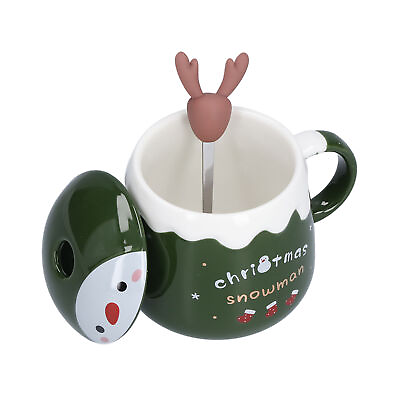 #ad Type D Green 450ml Christmas Cup Cute Elk Coffee Mug Ceramic Tea Milk Cup AOS $27.30