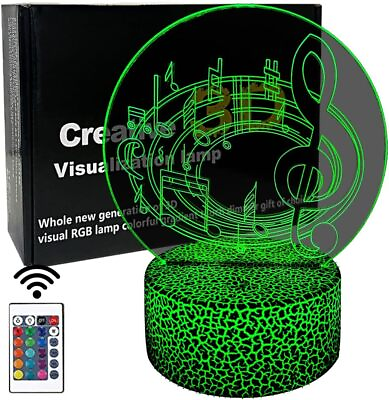 #ad 3D Music Note Night Light 16 Color Change with Remote 3D Illusion LED Lamp for K $18.99