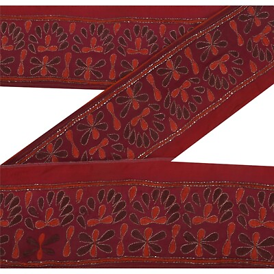 #ad Sanskriti Vintage 4quot;W Sari Border Hand Beaded Trim Sewing Purple Craft Lace $8.75