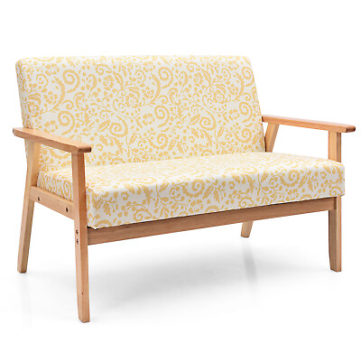 #ad Modern Fabric Loveseat Sofa Couch Upholstered 2 Seat Wood Armchair Yellow Floral $139.99
