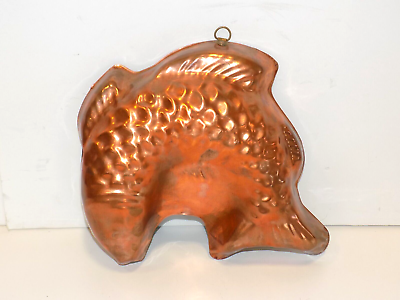 #ad Large Vintage Solid Copper Fish Jello Cake Mold w Nickel Lining Wall Hanging $20.66