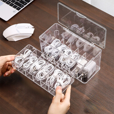 #ad Clear Data Cable Storage Box Power Cable Charging Head Sorting Case with Cover $20.89