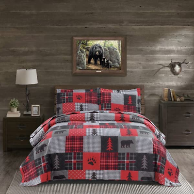 #ad Queen Size Quilt Set Rustic Quilt Bedding Queen Quilt Bed Spread Coverlet Plaid $58.99