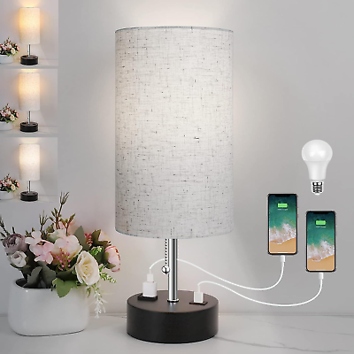 #ad ROTTOGOON 3 Color Temperature Bedside Lamp Nightstand Lamp with USB Oatmeal $44.04