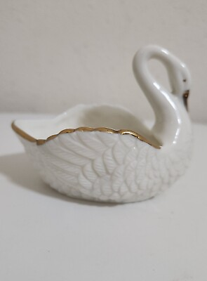 #ad George Good Corp. 3quot;×4quot; Porcelain Swan w Gold Trim Smoke Free Home $9.99