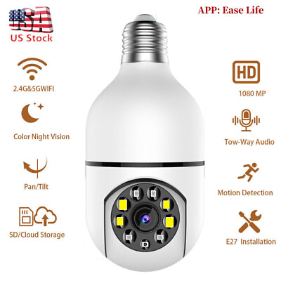 #ad 2.4G 5G WIFI 1080P Light Bulb Security Camera Night Vision Motion Detection E27 $19.00