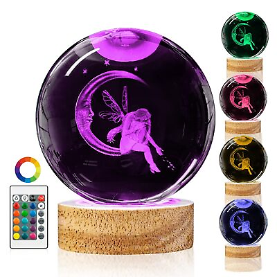 #ad DCORIUNTG 3D Moon Fairy Crystal Ball Night Light with Remote Upgraded 3.15 In... $36.09