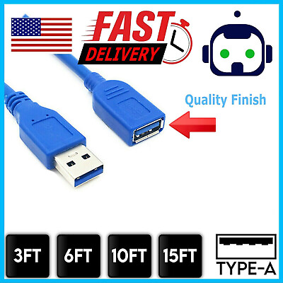 #ad USB 3.0 Extension Extender Cable Cord M F Standard Type A Male to Female Blue $7.99