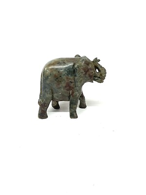 #ad Vintage Hand Carved Natural Stone Marble Elephant Figurine $10.00