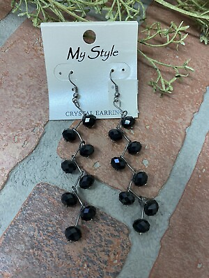 #ad New Womens Fashion Dangle Black Crystal Drop Zig Zag Earrings $5.99
