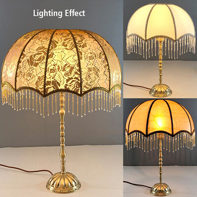 #ad Retro Fringe Lamp Shades Bead Lace Light Shades Floor Table Lamp Home Decoration GBP 10.19