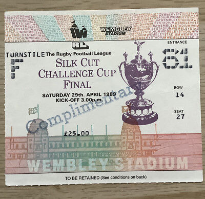 #ad RUGBY LEAGUE CHALLENGE CUP FINAL St HELENS v WIGAN 1989 Ticket Stub GBP 4.40