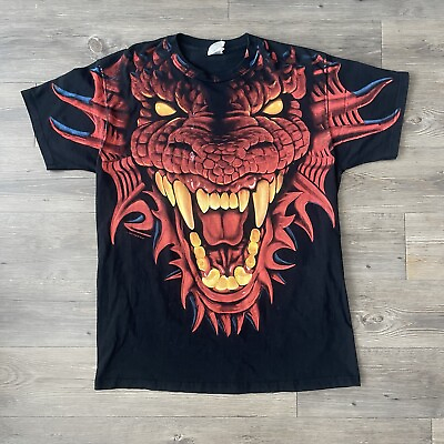 #ad Vintage Liquid Blue Red Green Dragon AOP Double Sided T Shirt XL Vtg 90s Read $79.99