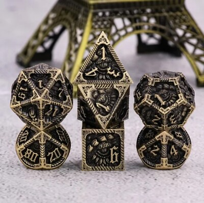 #ad Galactic Dice Premium Dice Sets Ancient Call Brass Set of 7 Dice with Tin $32.95