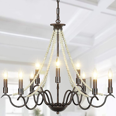 #ad #ad 9 Light French Country Chandeliers Rustic Farmhouse Candle Chandelier with Wood $98.99