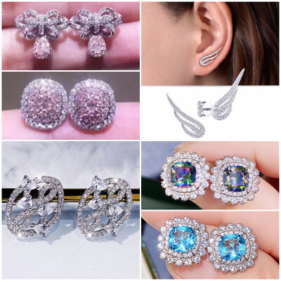 #ad 925 Silver Filled Stud Earring Women Engagement Jewelry Cubic Zircon Earring $3.29