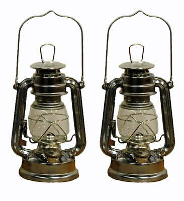 #ad Lot of 2 8 Inch Silver Hurricane Kerosene Oil Lantern Hanging Light Lamp $18.03