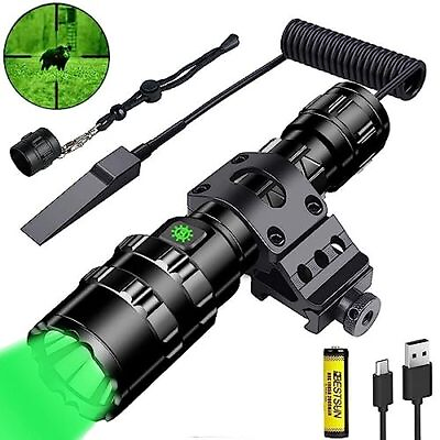 #ad Tactical Flashlight with Rail MountGreen Light LED Flashlight Rechargeable 1... $44.40