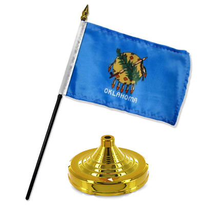 #ad Oklahoma State Flag 4quot;x6quot; Desk Set Table Stick Gold Base $7.24