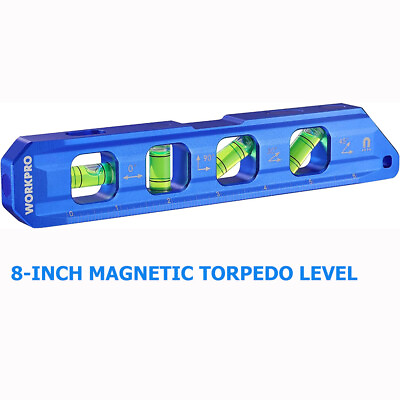 #ad WORKPRO 8inch Magnetic Torpedo Level 4 Bubble Vials 0° 90° 45° 30° Measurements $16.99