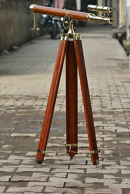 #ad Nautical Floor Standing Antique Maritime Brass Telescope 39quot; W Wooden Tripod C $265.31