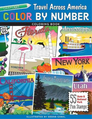 #ad Debra Gabel Color by Number Travel Across America Coloring Book Paperback $24.33