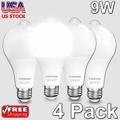 #ad 4Pack E26 LED PIR Auto Motion Sensor Light Bulbs 90W Equivalent Energy Saving $20.95