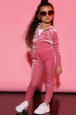 #ad Fashion Nova Girls NWT Mini Down To Lounge Velour Hoodie amp; Pant Set in Pink 6amp;7 $34.99